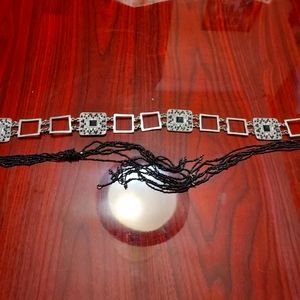 Womens vintage silver metal and beaded belt